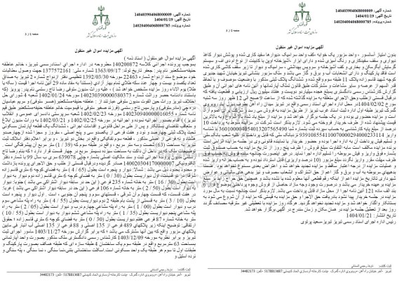 مزایده ششدانگ یک قطعه آپارتمان مسکونی