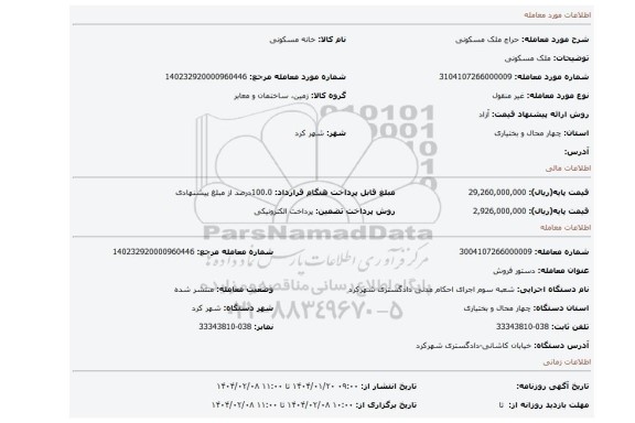 مزایده، ملک مسکونی