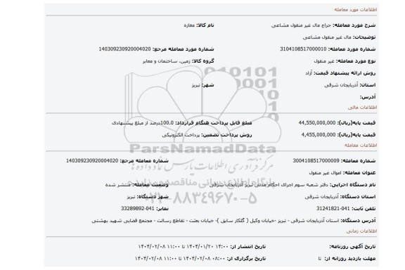مزایده، مال غیر منقول مشاعی