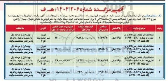 مزایده فروش املاک