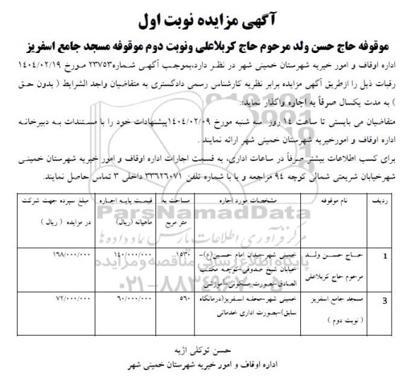 مزایده اجاره رقبات