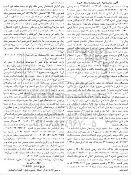 مزایده آپارتمان به مساحت 75.24 مترمربع