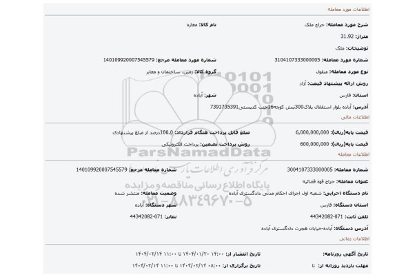 مزایده، ملک