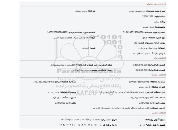 مزایده، فروش خودرو