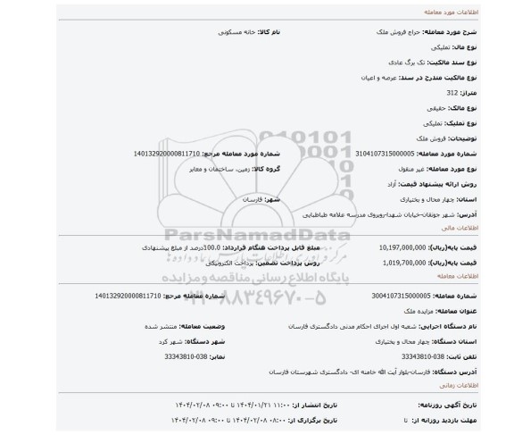 مزایده، فروش ملک