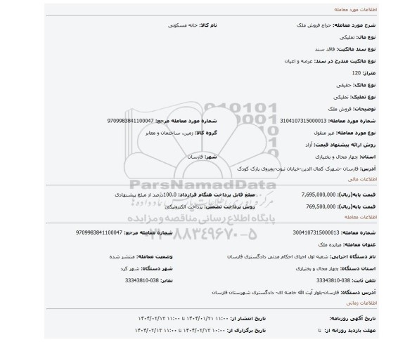 مزایده، فروش ملک
