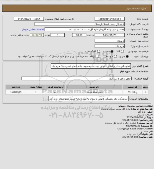استعلام نمایندگی دفتر پزشکی قانونی لرستان   به صورت دانه شمار شهرستان خرم آباد