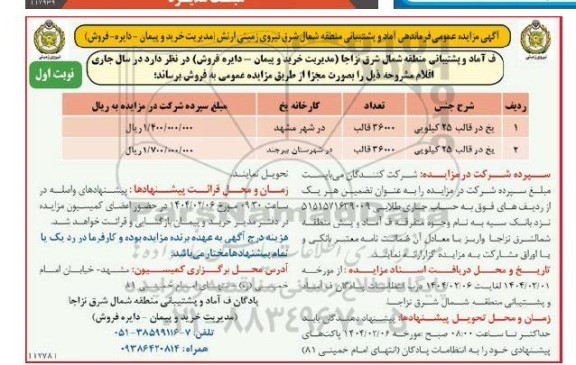 مزایده فروش یخ در قالب 25 کیلویی