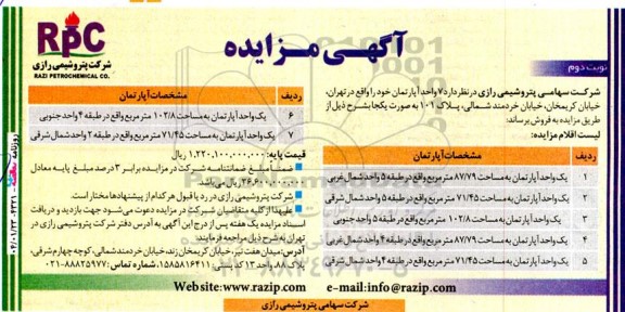 مزایده فروش 7 واحد آپارتمان - نوبت دوم
