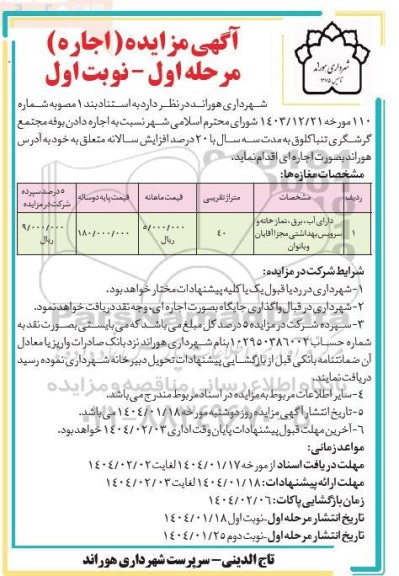 مزایده (اجاره) دادن بوفه مجتمع گرشگری تنباکلوق 