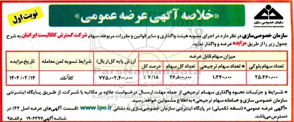 خلاصه آ گهی عرضه عمومی سهام