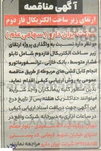 آگهی مناقصه  ارتقای زیر ساخت الکتریکال فاز دوم 