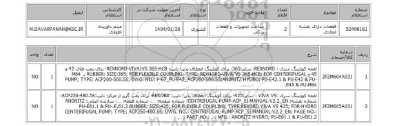 استعلام قطعات دارای نقشه ابعادی