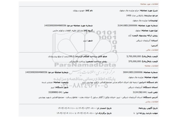 مزایده، مزایده مال منقول