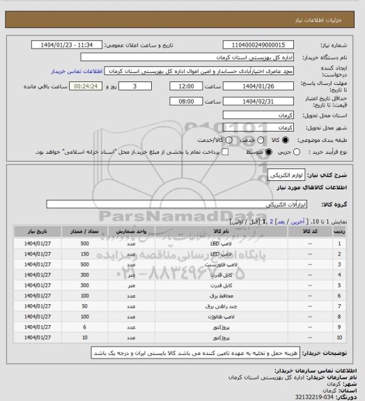 استعلام لوازم الکتریکی