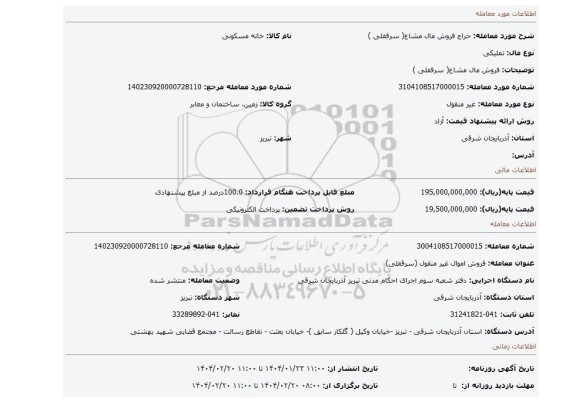 مزایده، فروش مال مشاع( سرقفلی )