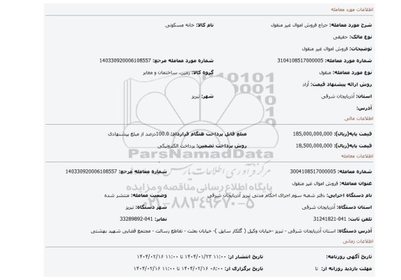 مزایده، فروش اموال غیر منقول