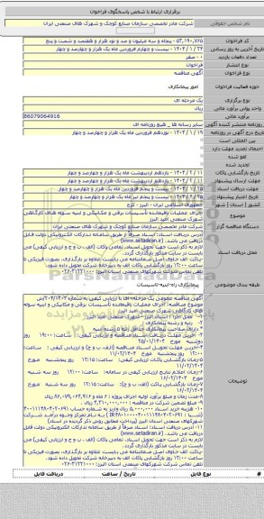 مناقصه, اجرای عملیات باقیمانده تأسیسات برقی و مکانیکی و ابنیه سوله های کارگاهی شهرک صنعتی امید البرز