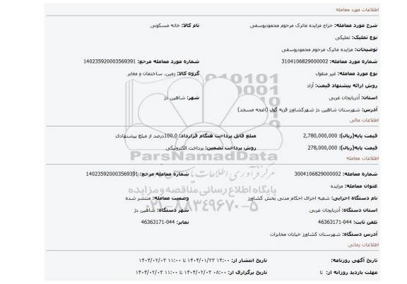 مزایده، مزایده ماترک مرحوم محمودیوسفی