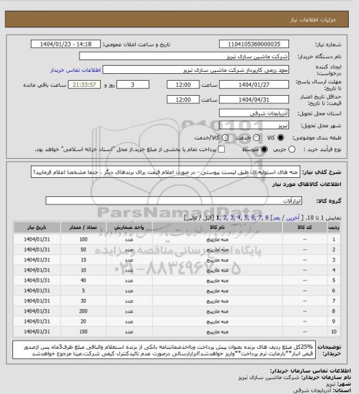استعلام مته های استوانه ای طبق لیست پیوستی - در صورت اعلام قیمت برای برندهای دیگر ، حتما مشخصا اعلام فرمایید!