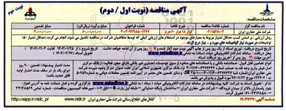 مناقصه کولر 18 هزار 60 هرتز نوبت دوم 