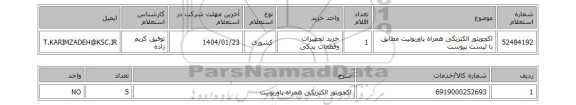 استعلام اکچویتور الکتریکی همراه پاوریونیت مطابق با لیست پیوست
