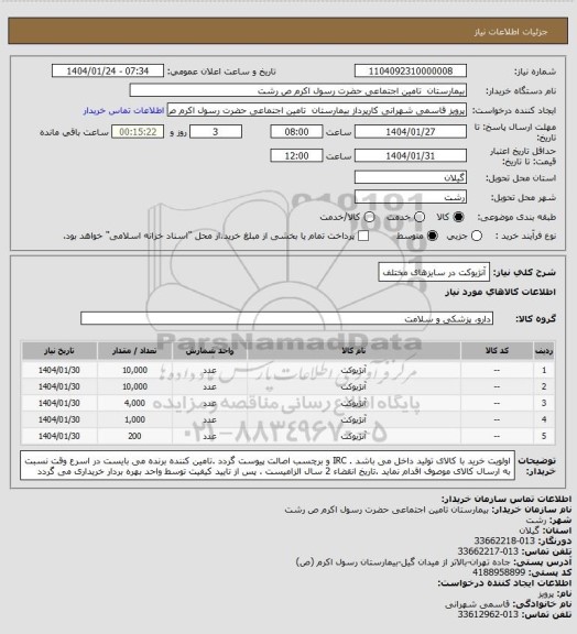 استعلام  آنژیوکت در سایزهای مختلف