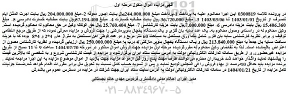 مزایده یک عدد سایه بان فلزی و یک دستگاه یخچال سوپرمارکتی