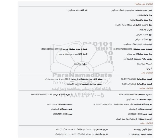 مزایده، فروش املاک مسکونی
