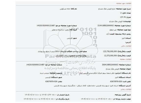 مزایده، فروش ملک مشاع
