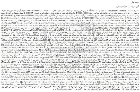 مزایده 1-زغالک درسایز مختلف 426عددنو2-0810KARMATURنو7عدد و...