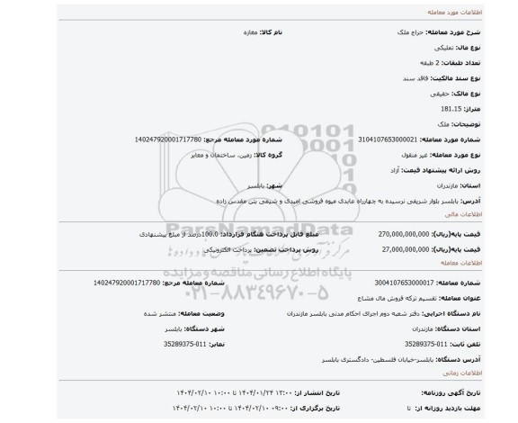 مزایده، ملک