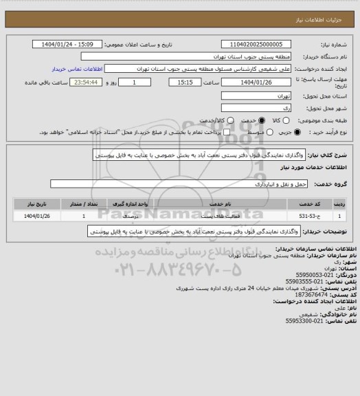 استعلام واگذاری نمایندگی قبول دفتر پستی نعمت آباد به بخش خصوصی با عنایت به فایل پیوستی