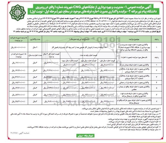 مزایده مدیریت و بهره برداری از جایگاه CNG شهروند شماره 1 ...