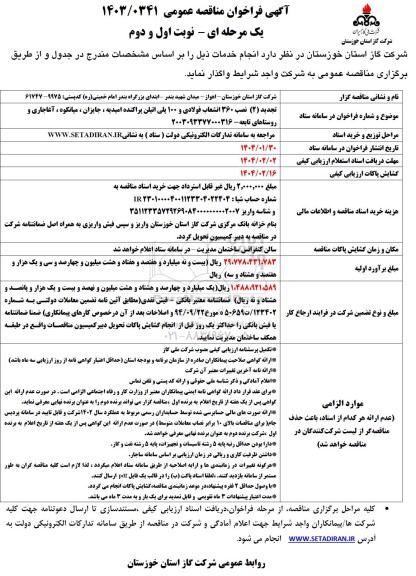 تجدید مناقصه نصب 360 انشعاب فولادی و 100 پلی اتیلن پراکنده...