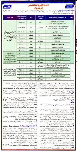 مزایده اقلام راکد و ضایعات فلزی تجدید