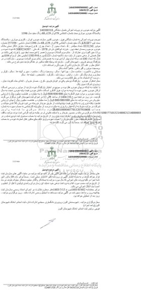 مزایده فروش یک دستگاه خودرو سواری سمند رنگ سفید مدل 1396