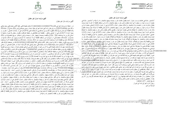 مزایده دو دانگ مشاع از ششدانگ یک قطعه آپارتمان
