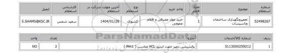استعلام تعمیرونگهداری ساختمان وتاسیسات