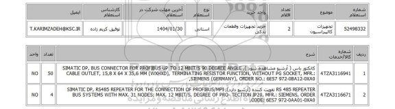 استعلام تجهیزات کالیبراسیون
