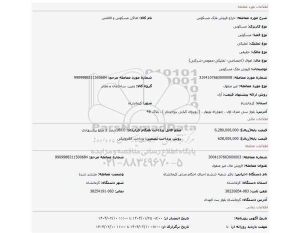 مزایده، فروش ملک مسکونی