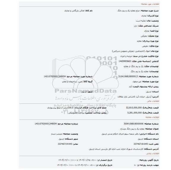 مزایده، مغازه یک و نیم دانگ
