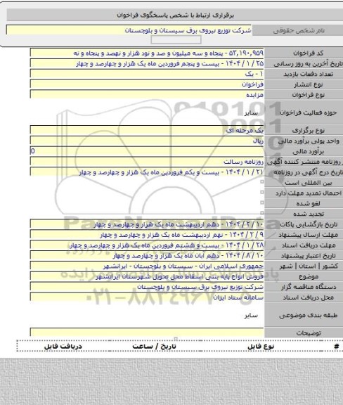 مزایده, فروش انواع پایه بتنی اسقاط محل تحویل شهرستان ایرانشهر