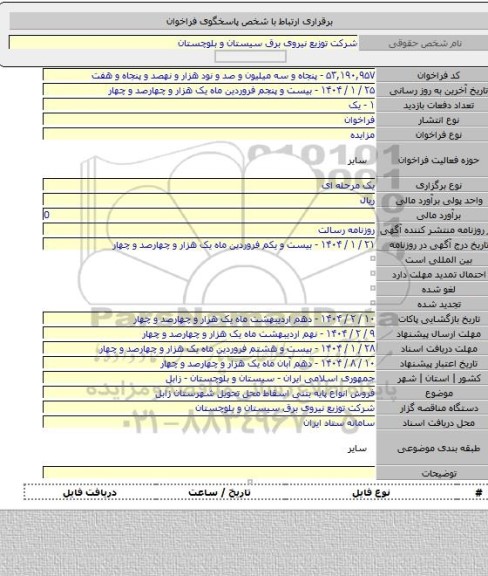 مزایده, فروش انواع پایه بتنی اسقاط محل تحویل شهرستان زابل