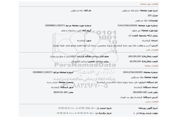 مزایده، ملک مسکونی