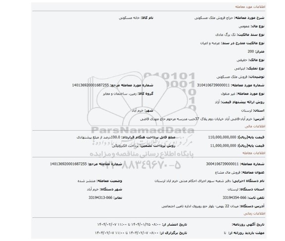 مزایده، فروش ملک مسکونی