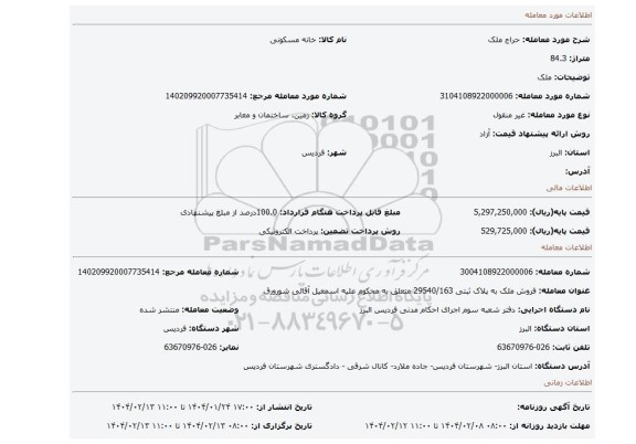 مزایده، ملک