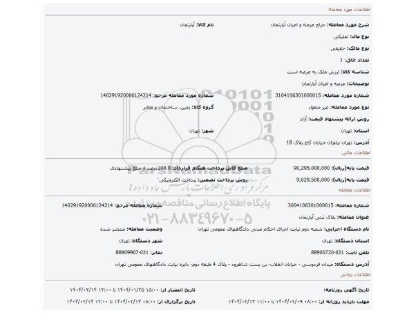 مزایده، عرصه و اعیان آپارتمان
