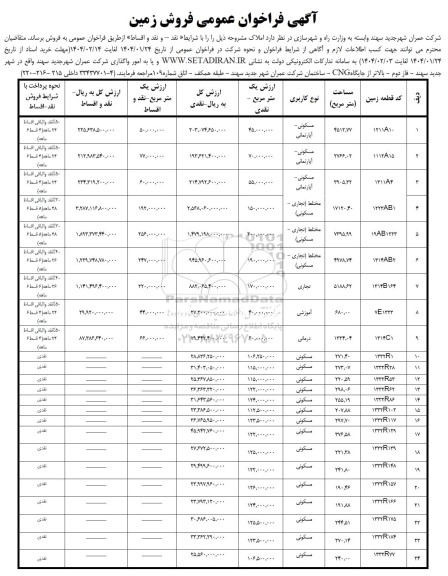 فراخوان عمومی فروش زمین