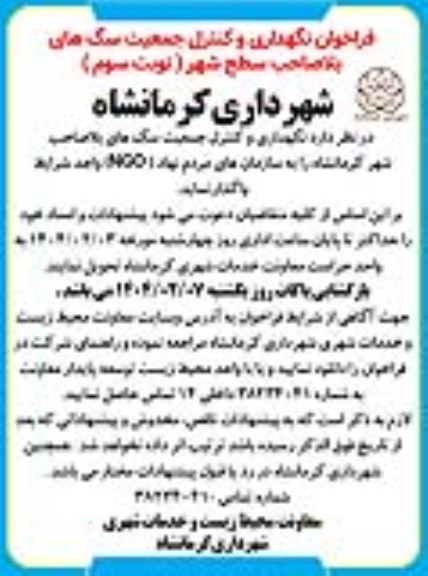 فراخوان نگهداری و کنترل جمعیت سگ های بلاصاحب شهر - نوبت سوم